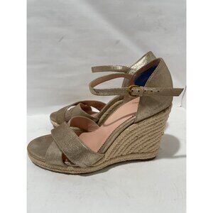 J CREW WOMENS SANDALS METALLIC WEDGE GOLD LEATHER ESPADRILLES ANKLE STRAP SZ 8.5